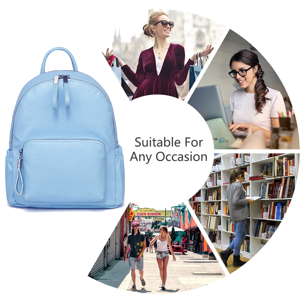 VASCHY Baby Blue Mini Backpack Purse,Vaschy Faux Leather Small Backpack for Women cute backpack bag pack PU leather