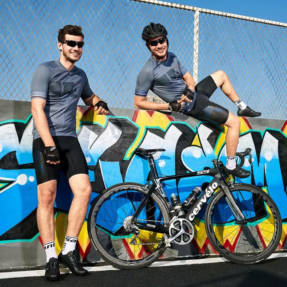 Santic Men Cycling Shorts Coolmax 4D Padded Shockproof MTB Bicycle Summer Printed Cycling Shorts Reflective Quick-drying