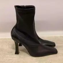 Женские сапоги до середины голени на высоком каблуке с квадратным носком на молнии сбоку; сапоги для верховой езды из искусственной кожи на шпильках; пикантная Роскошная обувь; цвет черный, винно-красный