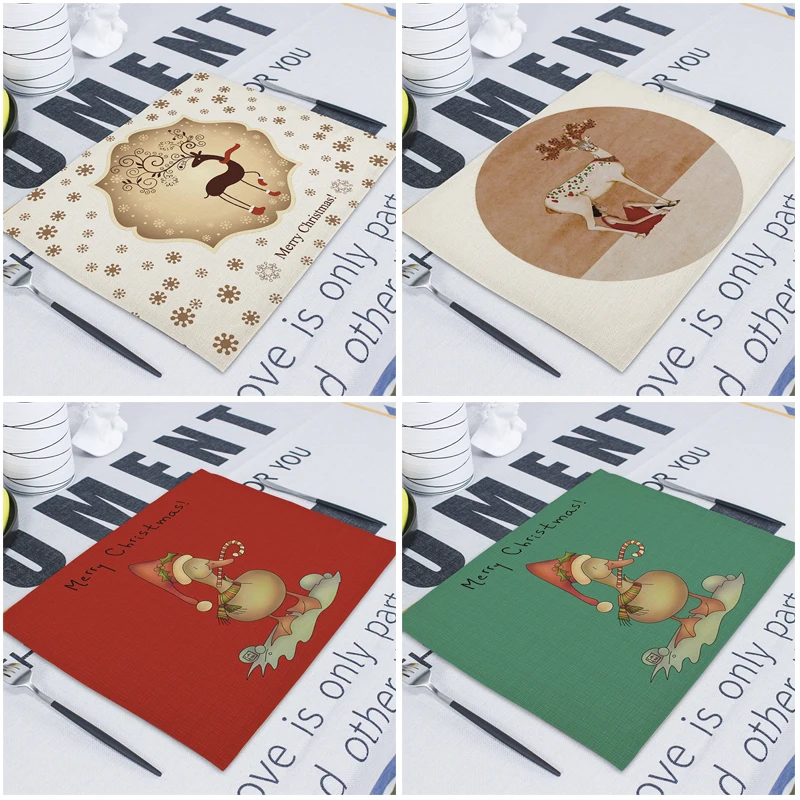 

Christmas Table Mat Table Napkins Coasters For Glass Dish Mat 42*32Cm Linen American Placemats Dining Table Mat Under Hot