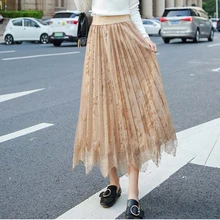 Корейская осенне-зимняя юбка женская прошитая плиссированная кружевная бархатная юбка Женская эластичная высокая Талия Вечерние длинная юбка миди