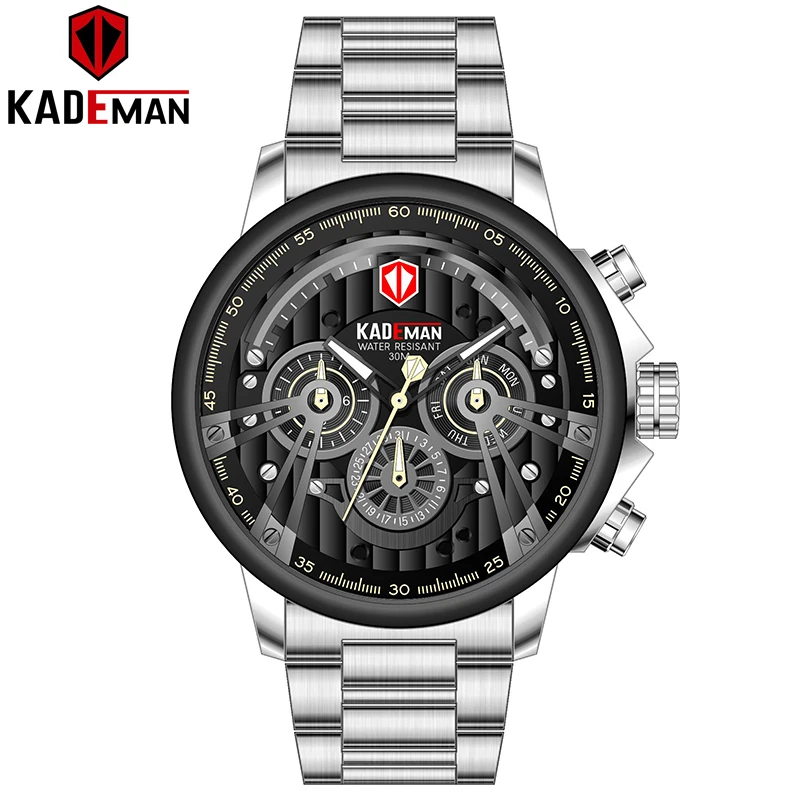 KADEMAN спортивные часы мужские Роскошные Кварцевые часы Топ бренд полностью стальные военные наручные часы Бизнес Мужские часы Relogio Masculino - Color: 689GS-SB-Y-B
