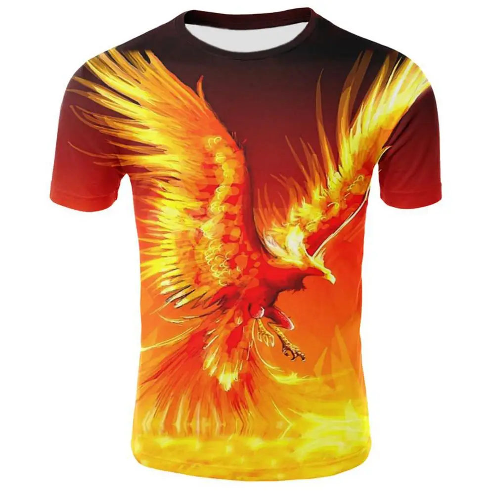 

New Summer Unisex 3D Fire Phoenix Print Short Sleeves O Neck T-Shirt Casual Tee Top