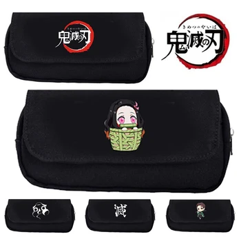 

Anime Demon Slayer: Kimetsu No Yaiba Pencil Bag Double Zipper Canvas Students Pen Storage Case