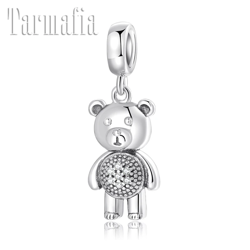 

925 sterling silver little bear clear CZ fine Pendant charms fashion accessories jewelry making womens bracelets trendy 2019 New