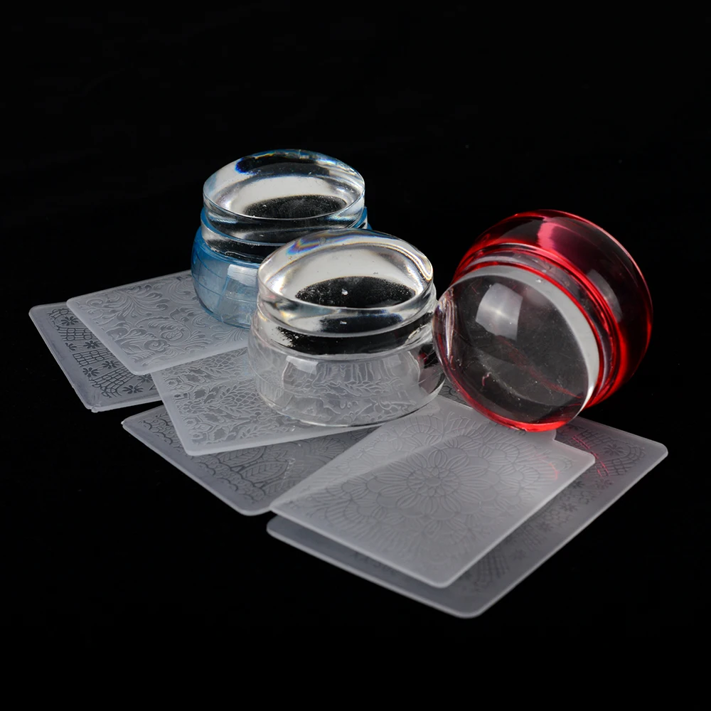1 Set Clear Jelly Nail Art Stamper Scraper Set Transparent Silicone