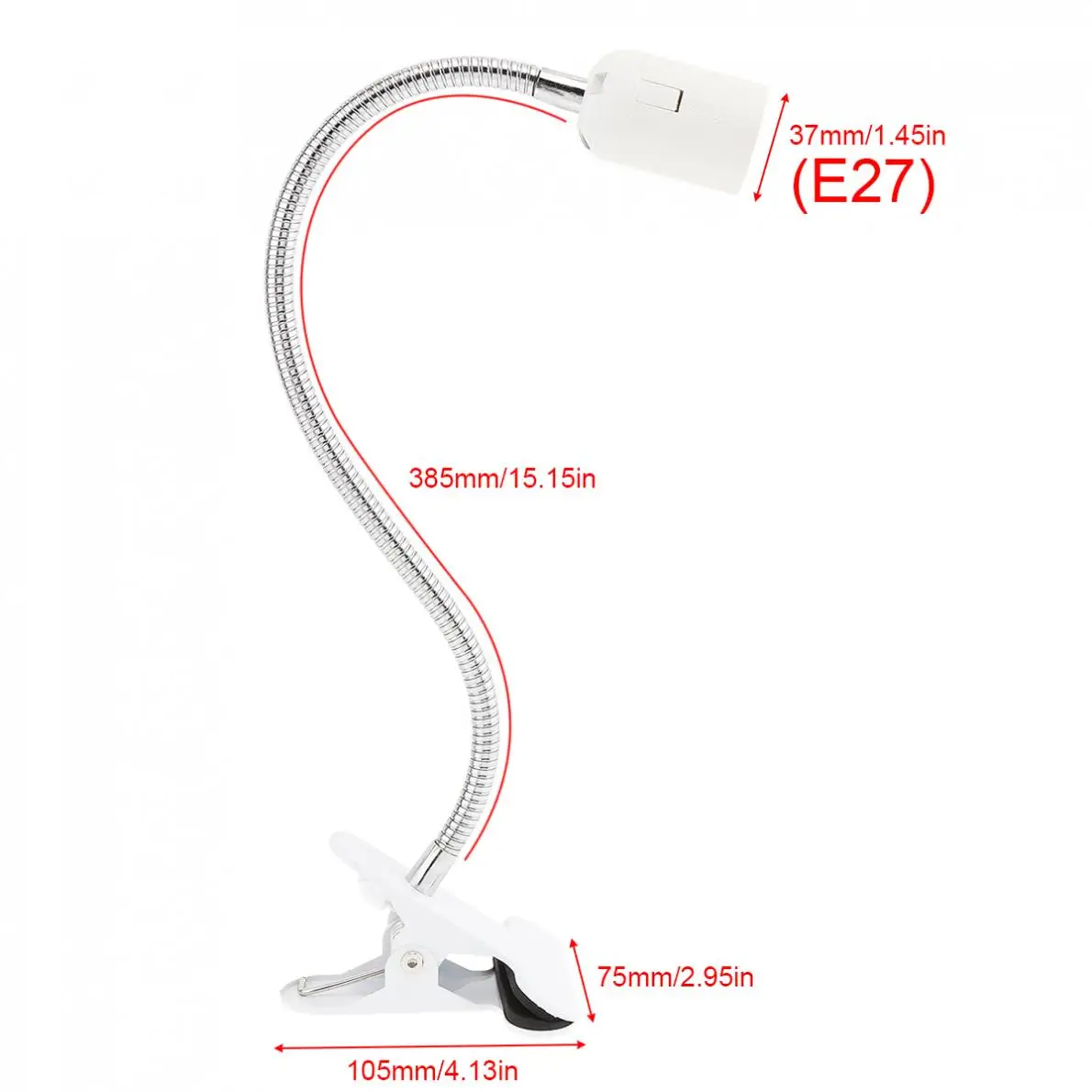 360 Degrees Lamp Holder Clip 50CM Flexible Clip on Switch LED Lamp Holder Socket with Metal Hose and 1.25M Wire
