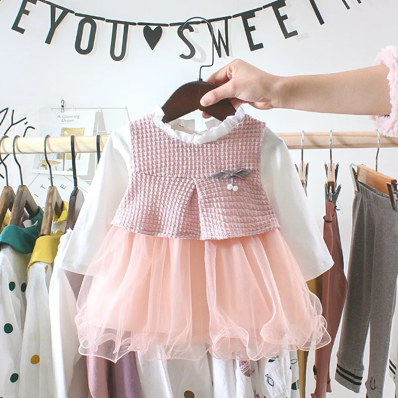 Girl Dress 0-2T Newborn Toddler Mesh kids Dress For Girls Clothes Casual Sweet Clothes Autumn Long Sleeve Baby Girls Dress