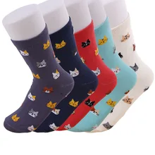 5 пар, хлопковые теплые рождественские женские носки с рисунками, забавные носки в подарок, повседневные эластичные женские носки с милыми животными