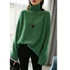 Autumn and winter thickened cashmere sweater women loose turtleneck loose large size solid color knit bottom 1