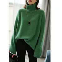 Autumn and winter thickened cashmere sweater women loose turtleneck loose large size solid color knit bottom 1