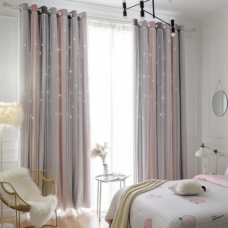 

Simple modern shading curtain northern European princess wind curtain living room bedroom floating window finished product
