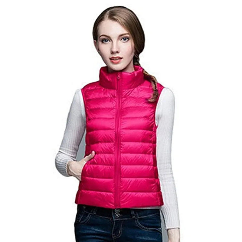 

Autumn Winter Nylon Women's Down Jacket Stand Collar Sleeveless Cardigan Zipper Slim Solid Fashion Office Lady Down Jacket