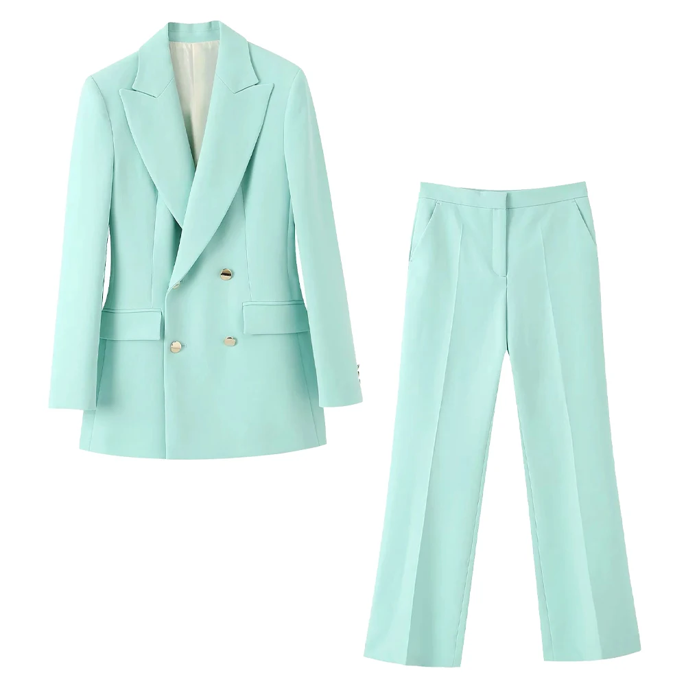 2020 new summer suits women two piece set Light green buttoned blazer & flared trousers high waist female woman clothes 2020 new summer suits women two piece set Light green buttoned blazer & flared trousers high waist female woman clothes