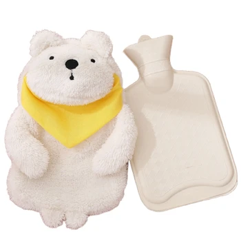 

AFBC Rubber Hot Water Bag Hand Warmer Warming Bottle Feet Warm Plush Fabric Winter Warming Cute Present-White Bear