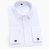 Men's Classic French Cuffs Solid Dress Shirt Fly Front Placket Formal Business Standard-fit Long Sleeve Office Work White Shirts 1