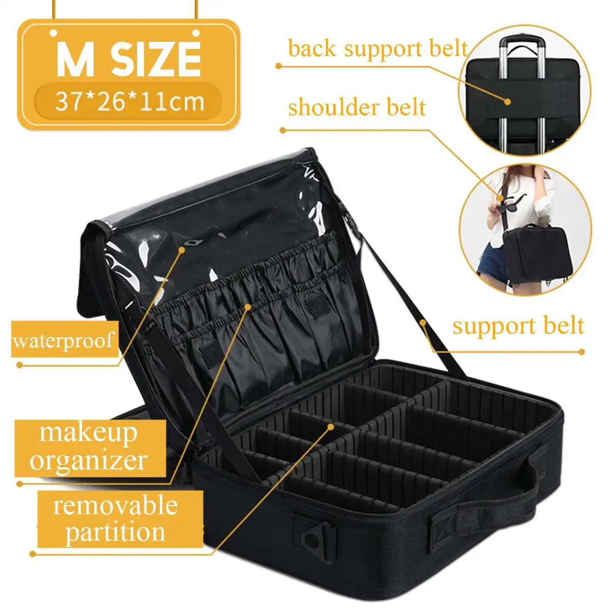 M Size Высокое качество, профессиональный органайзер для макияжа, Bolso Mujer, косметический чехол для путешествий, большая емкость, сумка для хранения, чехол для костюма, косметичка - Цвет: M Size