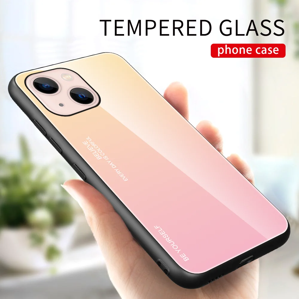 For Iphone 13PRO 12 11Pro Max XR XS X 8 7 Plus SE2020 Gradient Glass Phone Cases Dazzle Color Shell Tempered Glass Cover wallet phone case