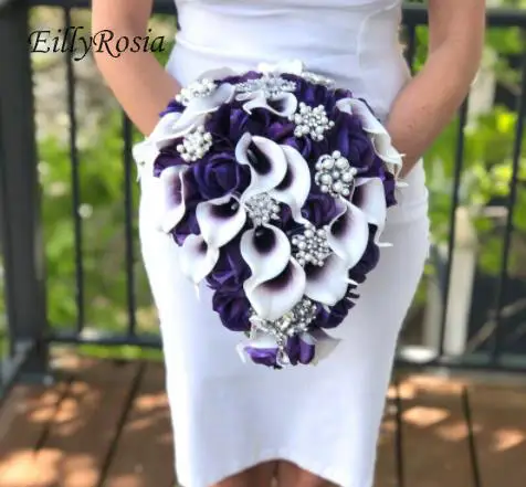 Purple Rose Calla Lily Bridal Wedding Bouquet & Boutonniere 