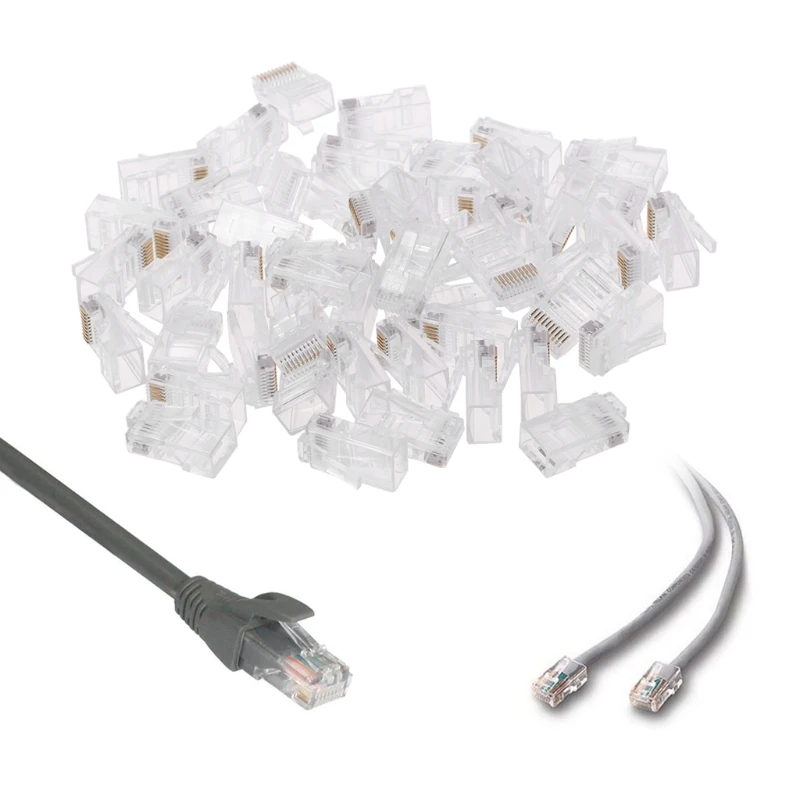 50 Pcs/Pack Stranded 10P10C Network Cable Connector RJ48 Crystal Plug Modular Network Tool Kit lan cable detector