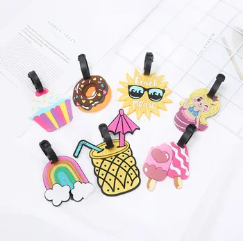 

100pcs Luggage Tag Silicone Cartoon Cute Fruits Food Beach Style Suitcase Tags Name Address Holder Baggage Boarding Tags Labe