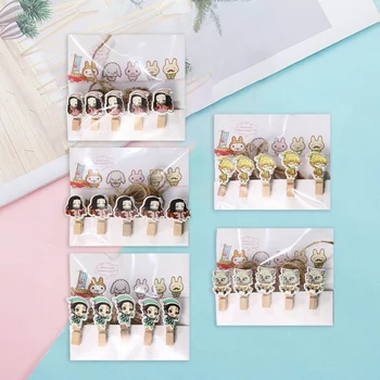 

5Pcs/Set Anime Demon Slayer: Kimetsu No Yaiba Cartoon Credit Card Wood Clip Photo Clip Lanyard Clip Stationery