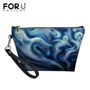 

FORUDESIGNS Women‘s Leather Make Up Bag Halloween Prints Cosmetic Case Females Travel Organizer Toiletry Bag Ladies Wash Kit Bag