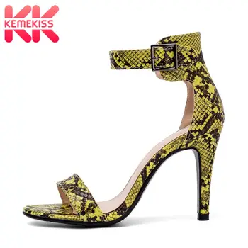 

KemeKiss Thin High Heel Sandals Sexy Snakeskin Summer Women Shoes Buckle Cover Heel Work Party Shoes Female Footwear Size 34-43