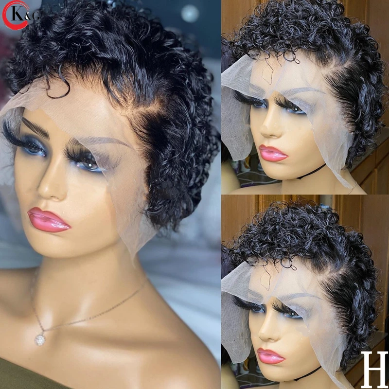KUNGANG Pixie Cut парик 13*4 кудрявые человеческие волосы на фронте парики Среднего