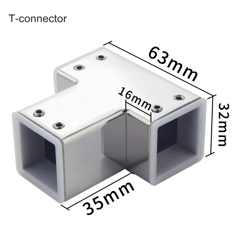 T-connector 304 зеркальный эффект из нержавеющей стали квадратная душевая тяга снасти для удочки ванная комната стекло фиксированный зажим вытяжной фланец для шкафа глянцевый Т-образный - Цвет: T-connector