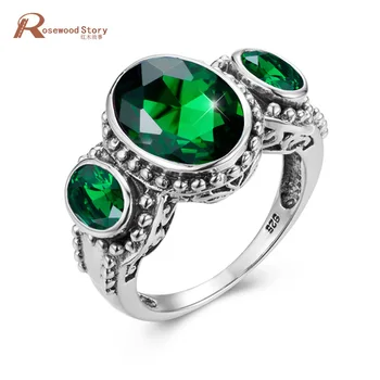 

Luxury Ring Women Green Emerald Gemstones Boho Jewelry Oval Shape Wedding Gift For Guests May Birthstone Ring Engrave Factory