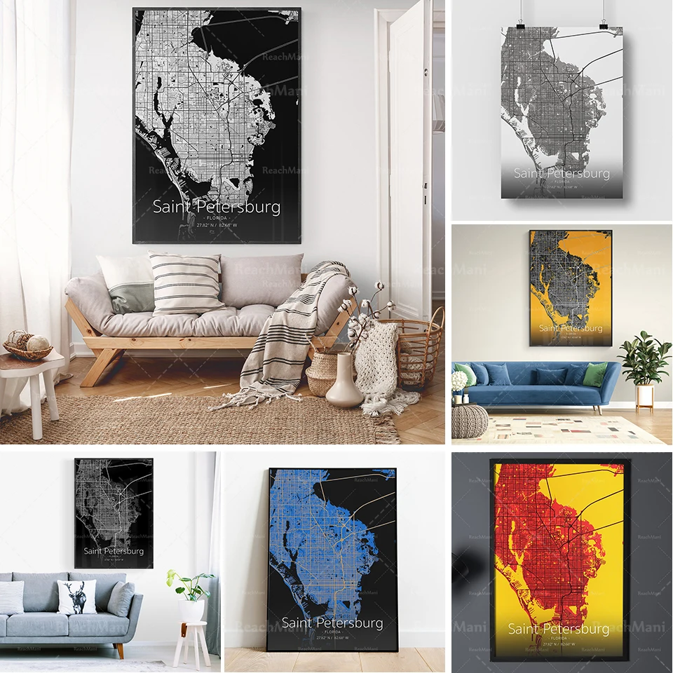 Affiche Imprimée De Carte De Ville De Saint-Perizé/Éseed De La Florde/Diversi Tailles Et Styles De Concezione