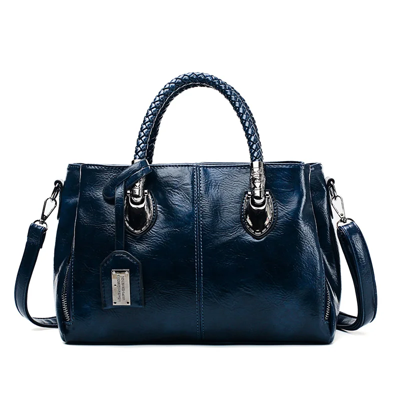 Винтажная роскошная женская сумка из кожи с масляным воском, трехслойная женская сумка-мессенджер, женская сумка через плечо, модная повседневная женская сумка-тоут - Color: Blue