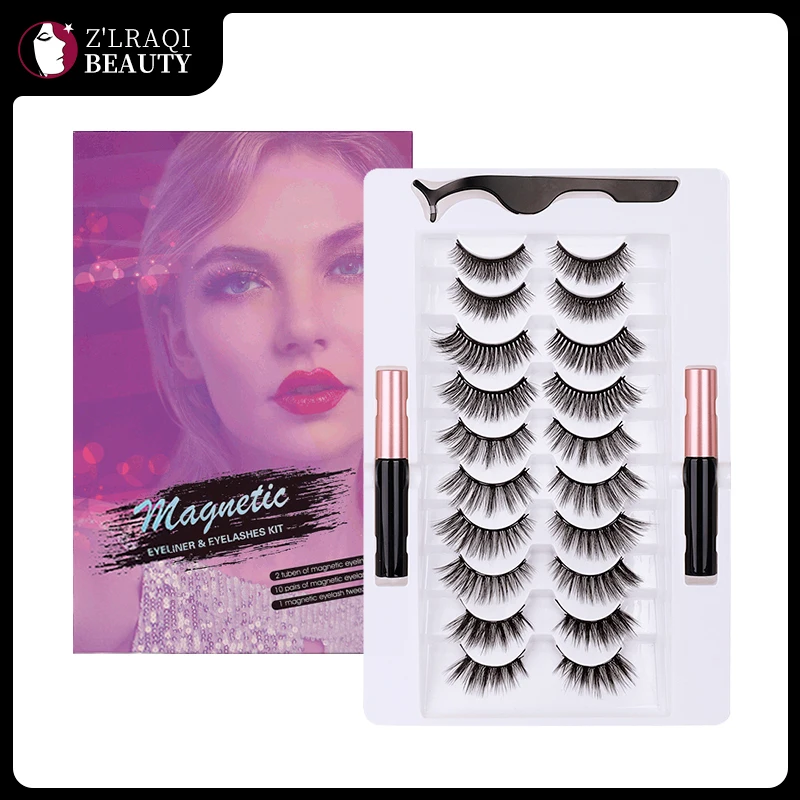 

Magnet Eyelash Natural Set Glue-Free Magnetic False Eyelashes ten 10Pairs Handmade Three-dimensional Makeup Tool wholesale lash