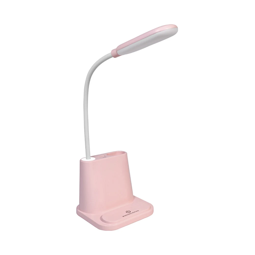 USB Перезаряжаемый Светодиодный настольный светильник, сенсорная регулировка яркости, настольная лампа, держатель для телефона, светильник для чтения с вентиляторной щеткой, лампа для горшка - Цвет корпуса: pink