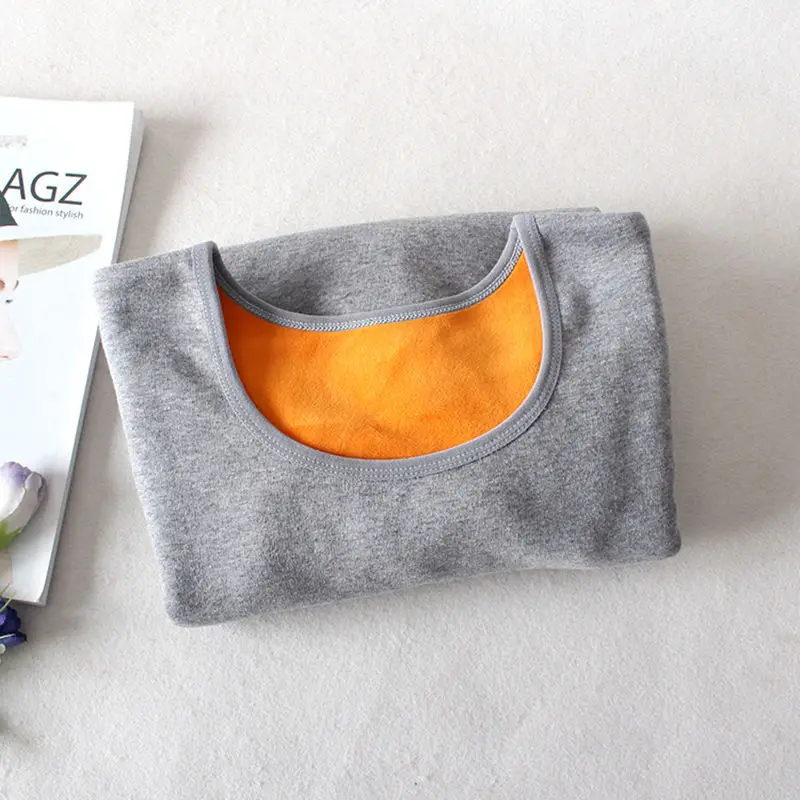 gray O-neck tops Осень Зима плюс бархатная футболка с длинным рукавом Женская Толстая теплая хлопковая Футболка женская Повседневная футболка Femme тонкие женские топы C5934 - Цвет: gray O-neck tops