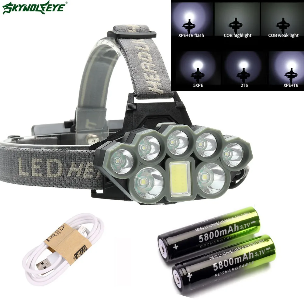 Ultra Bright 50000LM COB LED Headlamp Rechargeable 6 Modes Headlight 18650