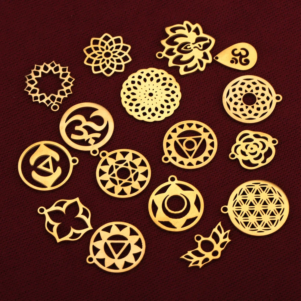 5pcs/lot Flower of Life DIY Charms Wholesale 100 Stainless Steel Yoga