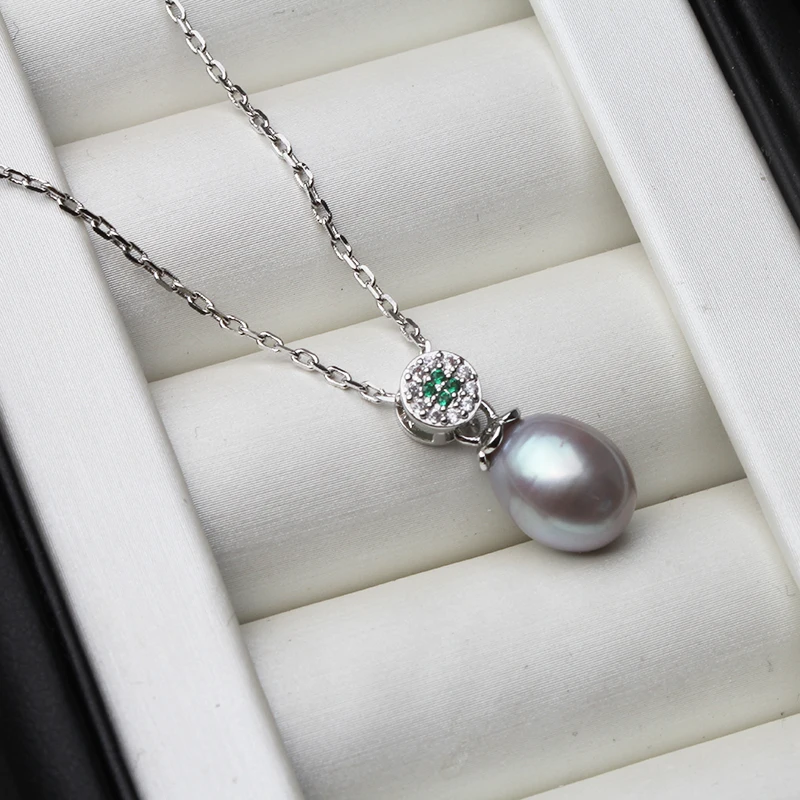 Green Stone Natural Freshwater Pearl Pendant Necklace For Women,Beautiful 925 Silver Pearl Pendant Chain Fine Jewelry