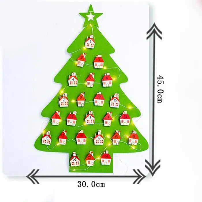 Christmas Countdown Glowing Calendar Clip String Tree Shaped Felt Ornament Happy New Year decoration for home