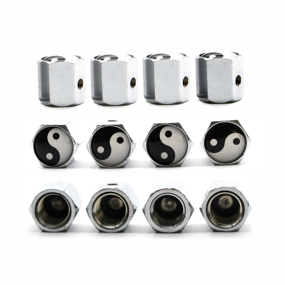 DSYCAR 1Set Car Styling Zinc Alloy Anti-theft Tai Chi Style Car Tire Valve Caps Wheel Tires Tire Stem Air Cap Airtight Covers