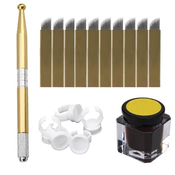 

Semi-permanent Tattooing Makeup Tattoo Kits Manual Pen Eyebrow Practice Pigment Set With 10 pin Needle Blade Ink Body Art Tools
