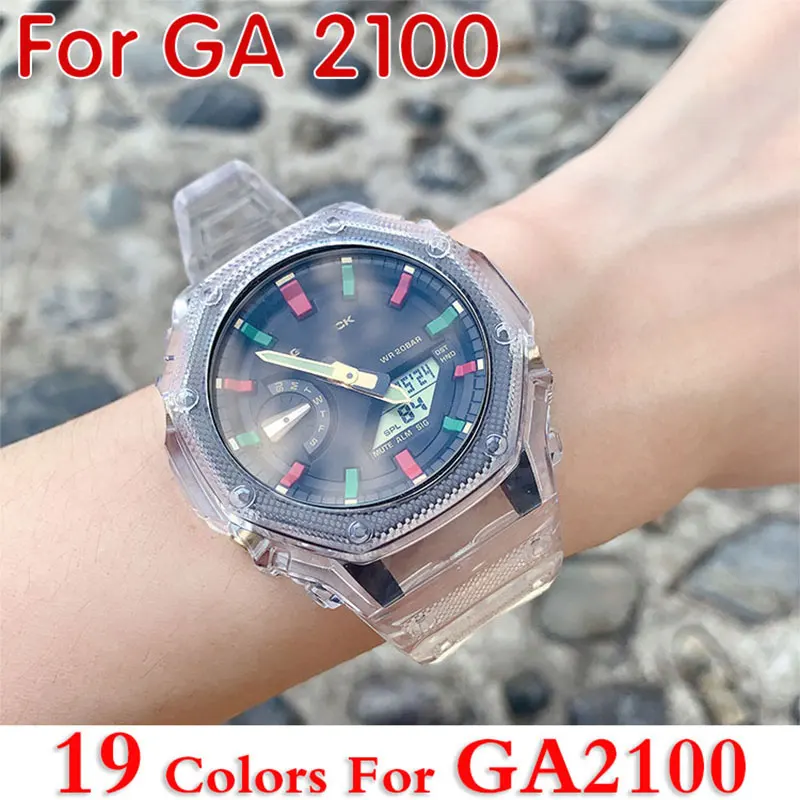 Прозрачный полимерный чехол + ремешок для часов GA2100 rainbow | Наручные часы