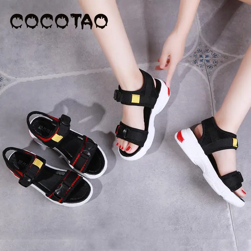 

Sandals 2019 New Women's Spring And Summer Sponge Cake Thick Bottom Velcro Korean Flat Fashion Wild Student Sports Beach Shoes