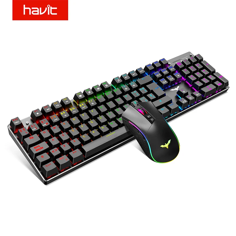 Gaming Keyboard and Mouse Combo with Headset, RGB Rainbow Backlit 104 Keys USB Wired Keyboard Mechanical Feeling, Gaming Headset with Microphone