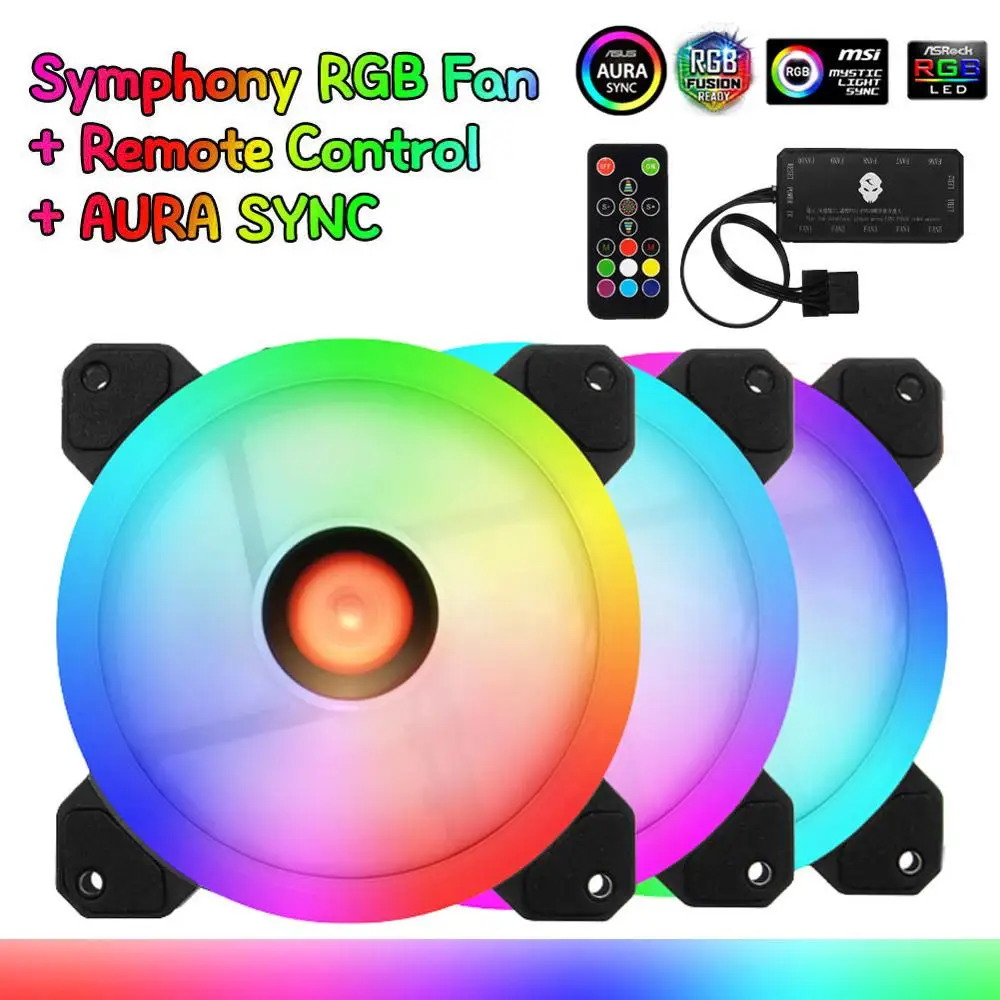 120mm RGB Fan Cooler 6pin Dual Aura 1/3/6 pcs PC Fans Remote Controller Computer CPU Cooling Adjustable and Speed | Компьютеры и офис