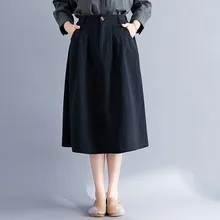 Корейская Летняя женская Однотонная юбка миди, Женская однотонная хлопковая юбка до середины икры на каждый день с высокой талией, тонкая трапециевидная юбка# g3