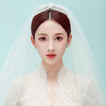 

New Korean Fashion Simulated Pearls Crystal Tiaras and Crowns Headbands for Women Bride Bridal Veils Decorative Jewelry