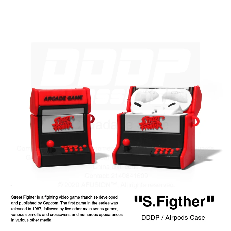 

Soft Protective Silicone Case For Airpods 1/2 pro fighter gaming fun gadget with keychain carabiner hook accessories