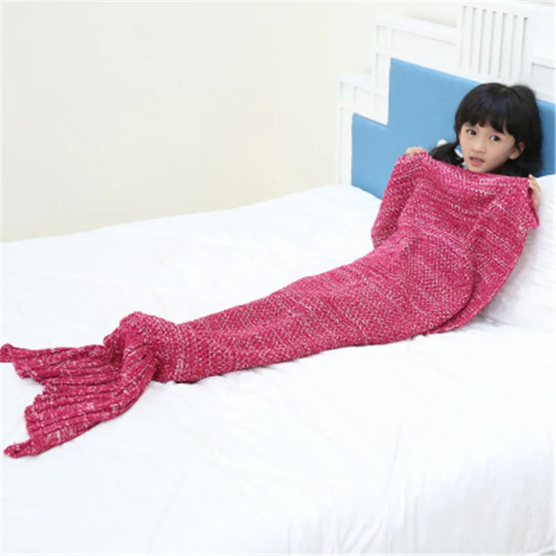 Небесно-голубой Knitted Mermaid Tail Portable Sleeping Bag Soft Kids sofa nap Blanket Bedding Best Christmas Gift 140*70cm - Цвет: Небесно-голубой